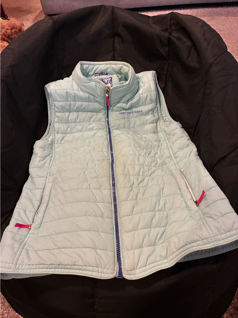 Vineyard Vines Mint Aqua Quilted Puffer Vest with Pink Accents